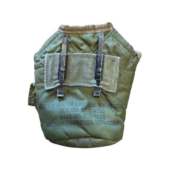 Vintage US Army Green Canvas Water Canteen Cover With Clips - Picture 2 of 6